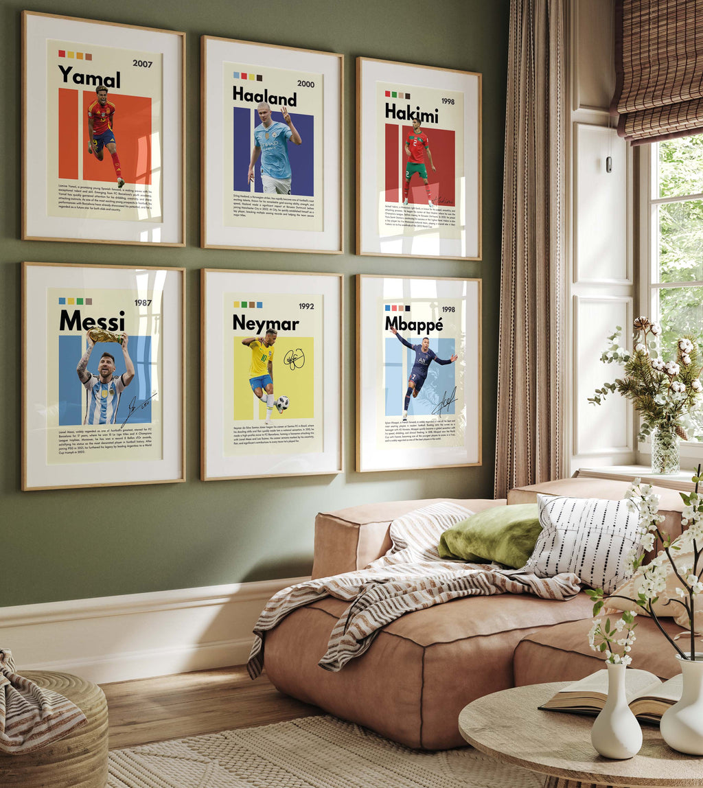 Football Stars Poster · Mbappé, Neymar, Messi, Hakimi, Haaland & Yamal · Sports Wall Art · Unframed Print