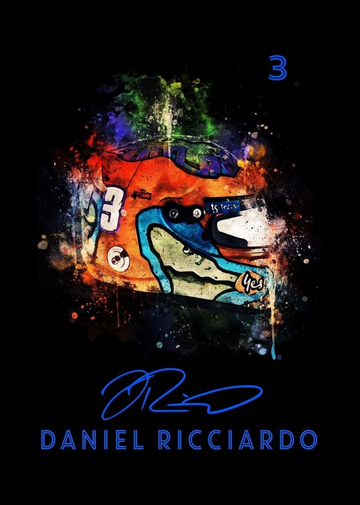 Formula 1 Helmet Watercolour Poster · Driver Name, Signature & Race Number · Unframed Print