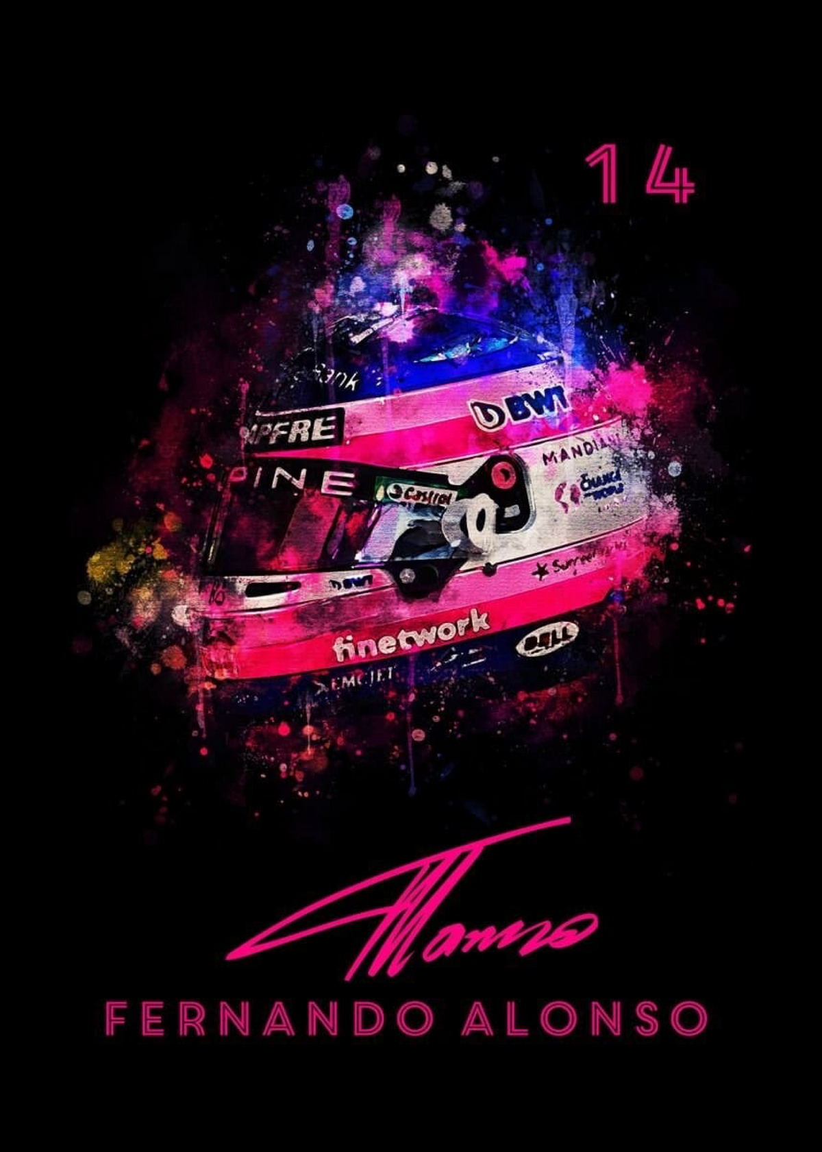 Formula 1 Helmet Watercolour Poster · Driver Name, Signature & Race Number · Unframed Print