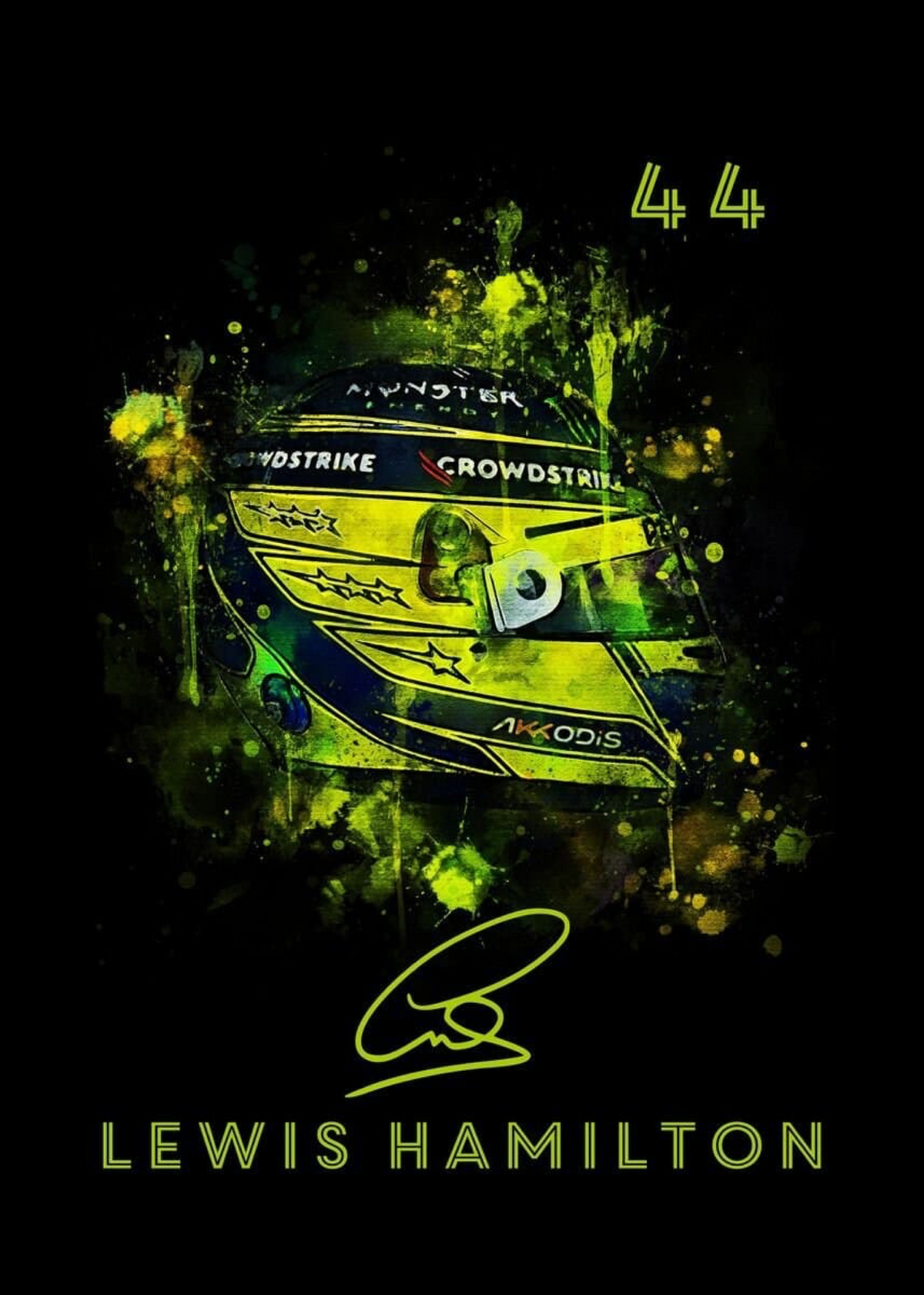 Formula 1 Helmet Watercolour Poster · Driver Name, Signature & Race Number · Unframed Print