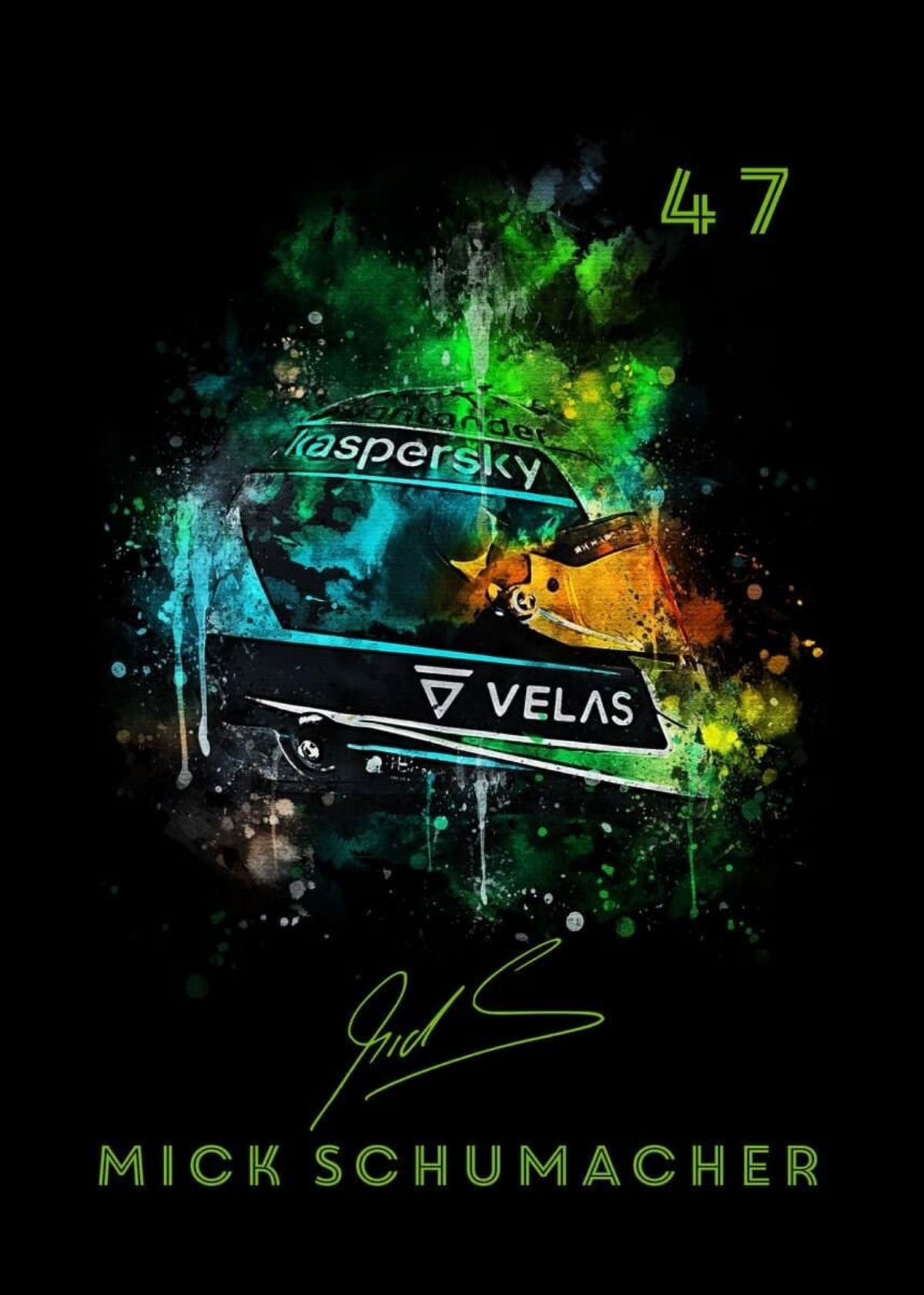 Formula 1 Helmet Watercolour Poster · Driver Name, Signature & Race Number · Unframed Print