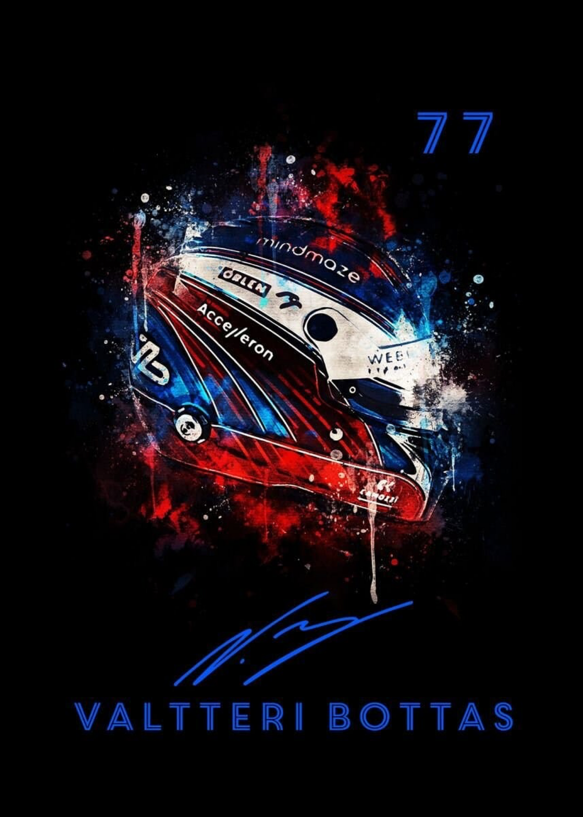 Formula 1 Helmet Watercolour Poster · Driver Name, Signature & Race Number · Unframed Print
