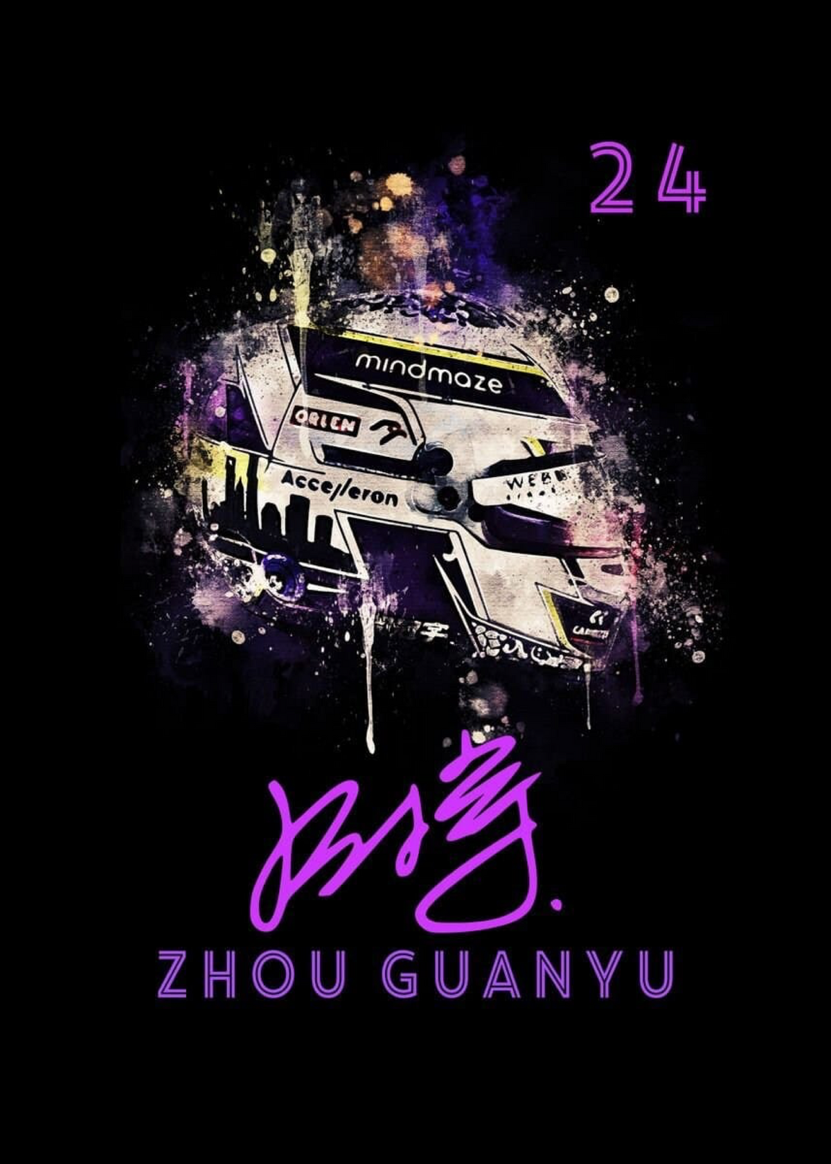 Formula 1 Helmet Watercolour Poster · Driver Name, Signature & Race Number · Unframed Print