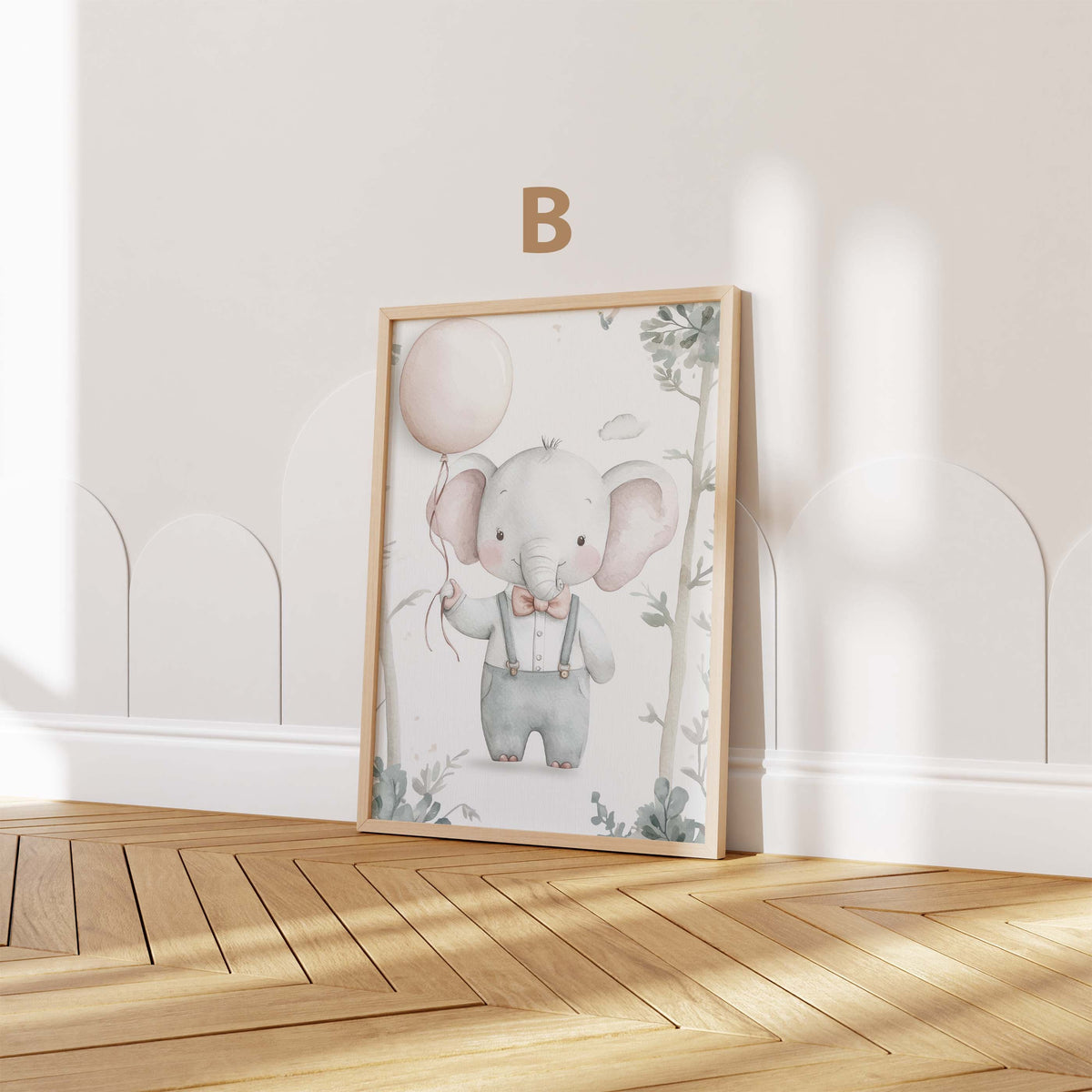Cute Elephant Nursery Poster · Watercolour Elephant with Balloon · Baby Room Wall Art · Unframed Print