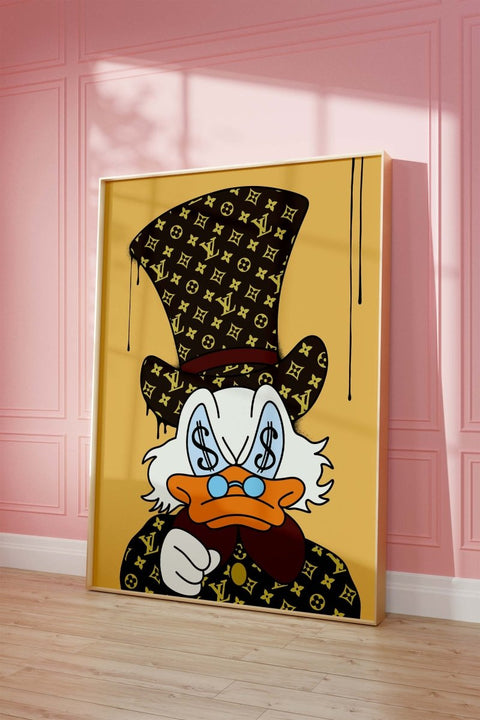 Lüks Ördek Karikatür Posteri · Para Gözlü Tasarım · Pop Art Sokak Sanatı Stili · Modern Duvar Sanatı · Çerçevesiz Baskı