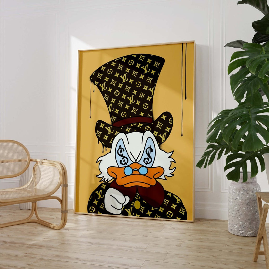 Luxury Duck Cartoon Poster · Money Eyes Design · Pop Art Street Art Style · Modern Wall Art · Unframed Print
