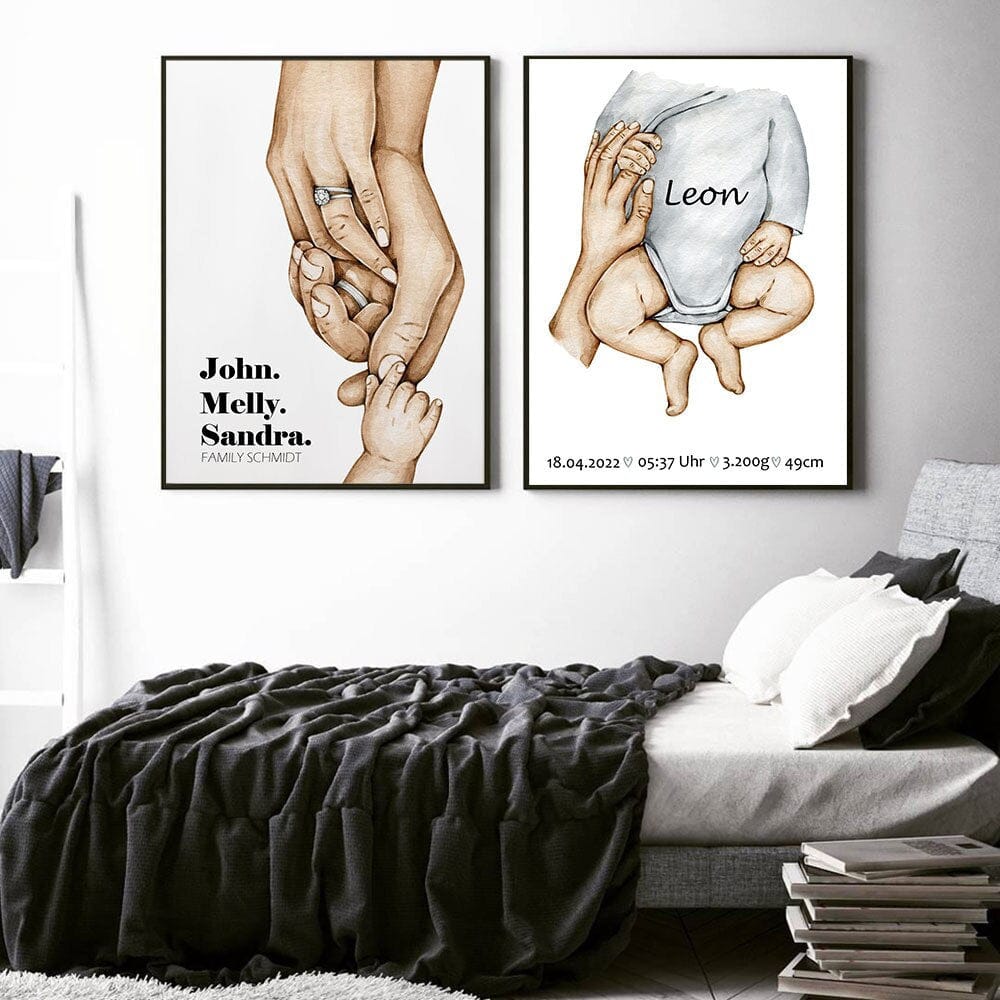 Personalised Family Poster with Hands · Dad, Mum, Kids & Baby · Unframed Print
