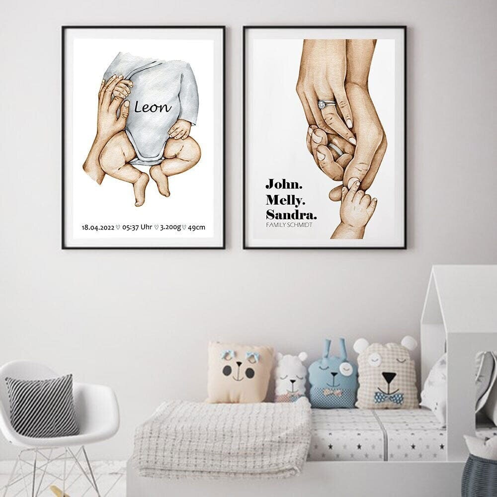 Personalised Family Poster with Hands · Dad, Mum, Kids & Baby · Unframed Print