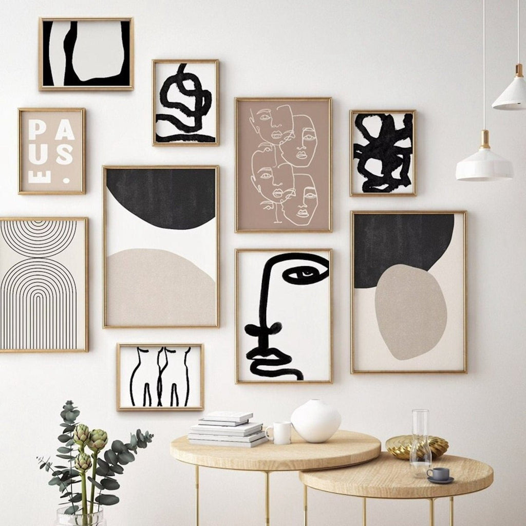 Line Art Faces & Abstract Shapes Poster · Minimal Wall Art · Unframed Print