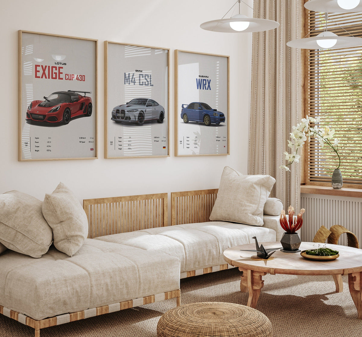 Classic Sports Car Poster · BMW, Lotus & Subaru Legends · Gift for Him · Living Room & Office Wall Art · Unframed Print