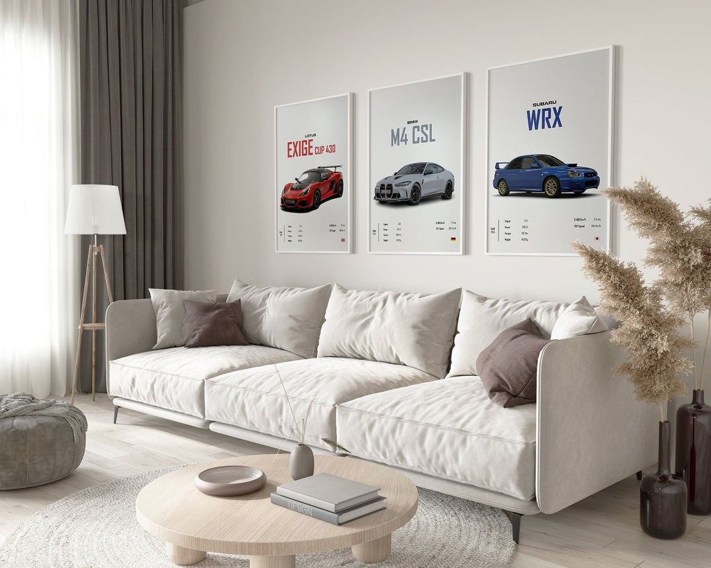 Classic Sports Car Poster · BMW, Lotus & Subaru Legends · Gift for Him · Living Room & Office Wall Art · Unframed Print